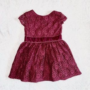 Toddler Girl Burgundy Maroon Lace Dress with Sash - Size 2T - Retails $35